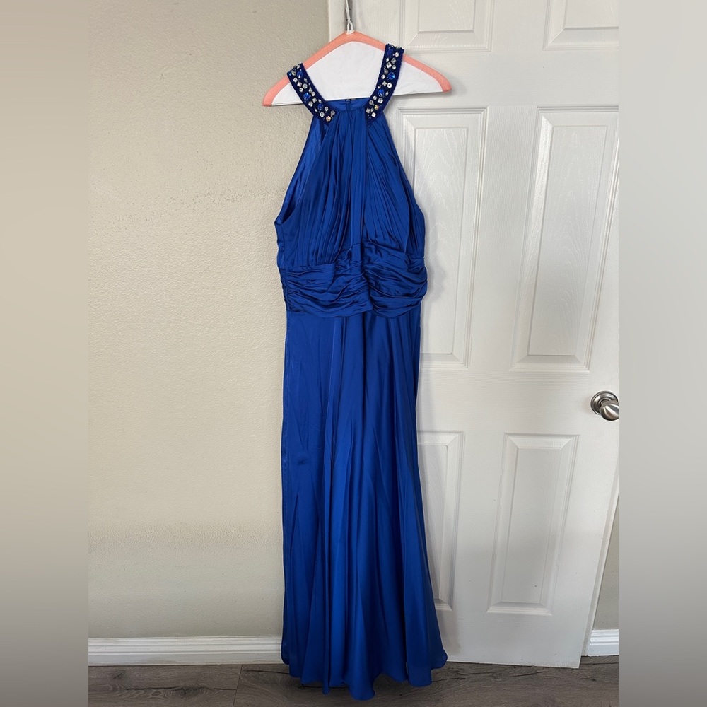 Aspeed Royal Blue Backless Halter Dress
